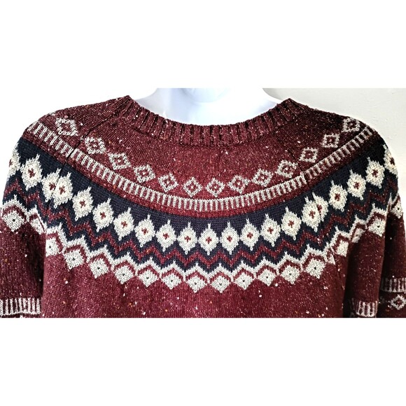 Weatherproof Fair Isle Sweater Sz XXL Burgundy Navy Crew Neck Y2K VTG Preppy - Picture 9 of 10